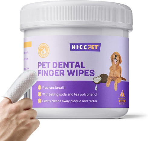 HICC PET Teeth Cleaning Wipes for Dogs & Cats, 50 Counts Disposable Gentle Cleaning & Gum Care Pet Wipes