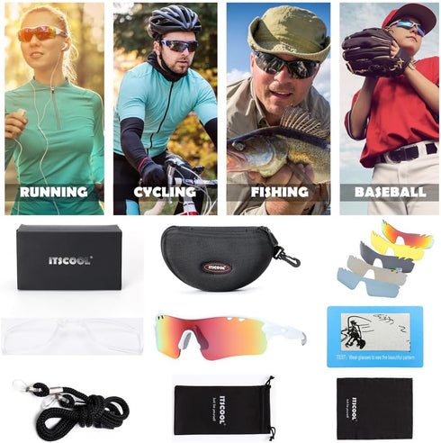 ITSCOOL Polarized Sports Sunglasses with 5 Interchangeable Lenses for Men Women, Softball, Baseball, Pickleball,