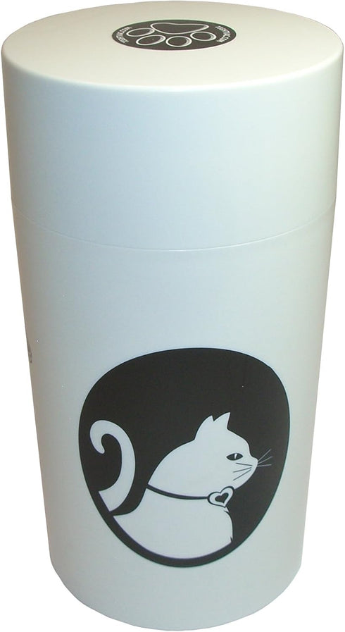 Pawvac 12 Ounce Vacuum Sealed Pet Food Storage Container, White & Cat