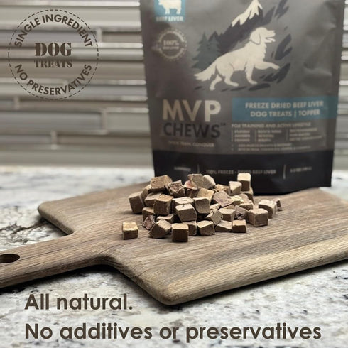 3.5oz (Pack 4) MVPChews | Freeze Dried Beef Liver Dog Treats | Single Ingredient Training Treats | High Protein, Grain