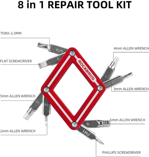 ROCKBROS 8 in 1 Bike Repair Tool Kit, Bicycle Multi-tool with Chain Tool and Hex Key Wrench for Bikes