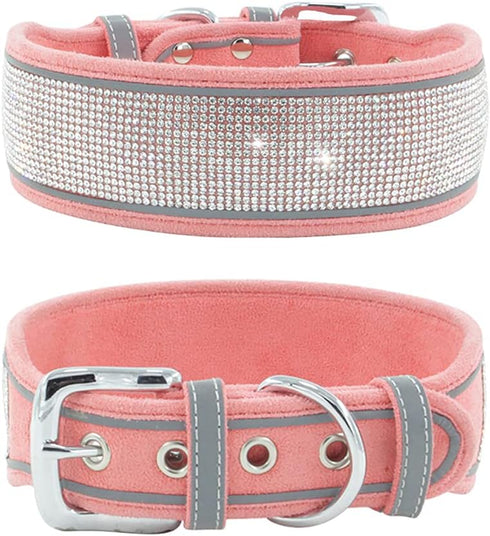 Bling Rhinestone Dog Collar, Soft Comfortable Stylish Adjustable Diamond Crystal Collar for Small Medium Large Dogs (M,