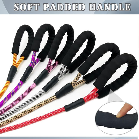 MayPaw Heavy Duty Rope Dog Leash, 3/4/5/6/7/8/10/12/15 FT Nylon Pet Leash, Soft Padded Handle, Pink Black