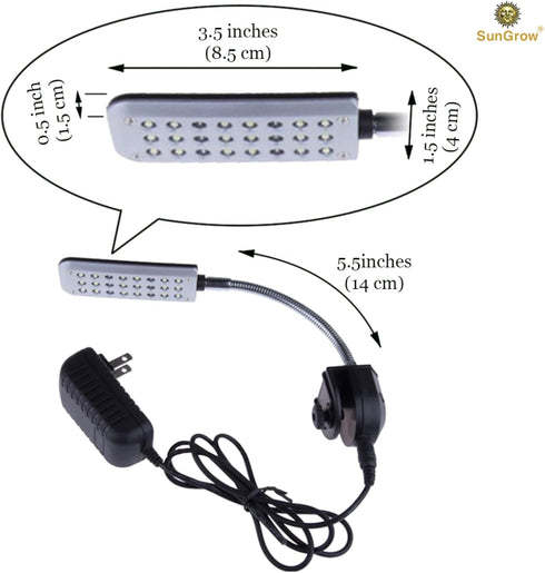 SunGrow LED Aquarium Light for Fish Tank - 24 LEDs, White & Blue Adjustable 360° Flexible Metal Arm