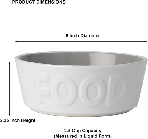 PetRageous Back to Basics Dog Food Bowl, 6-Inch Diameter, 2.5-Cup Capacity, Dishwasher & Microwave Safe, White