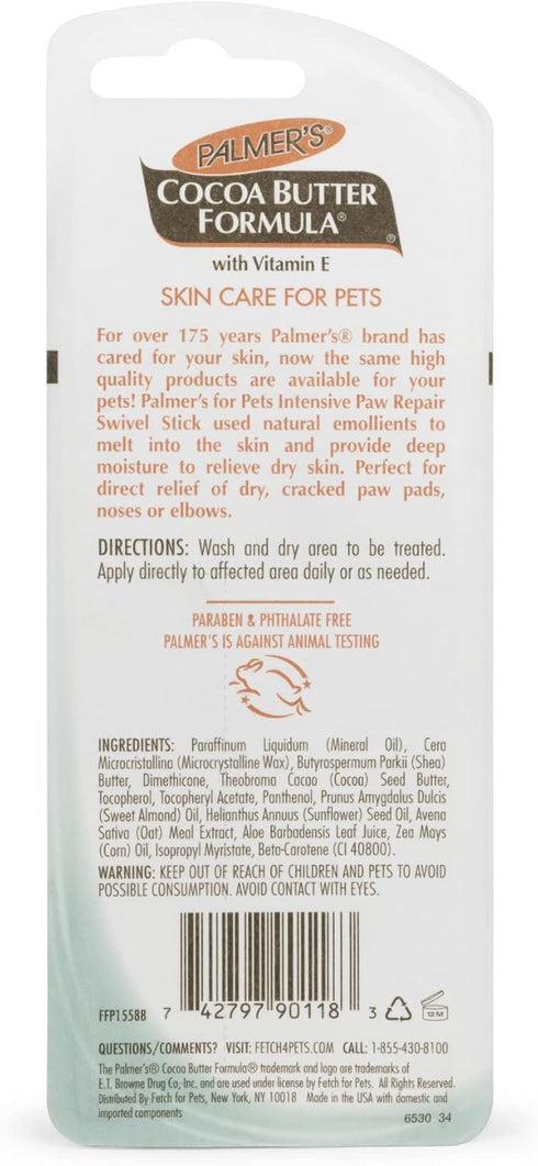 Palmer's for Pets Cocoa Butter Fragrance Free Moisturizing Paw Pad & Nose Balm Swivel Stick for Dogs, 0.5 oz