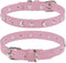 Leather Dog Collar for Small Medium Dogs, Adjustable Star and Moon Studded Collar with Rust-Proof Metal Buckle, Pink,