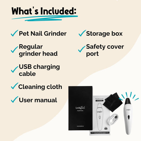 LuckyTail Pet Nail Grinder for Dogs and Cats, Super Quiet, USB Rechargeable, 2 Speeds