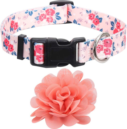 2 Pack Floral Dog Collar with Removable Flower, Adjustable Nylon Pet Collars for Large Dogs