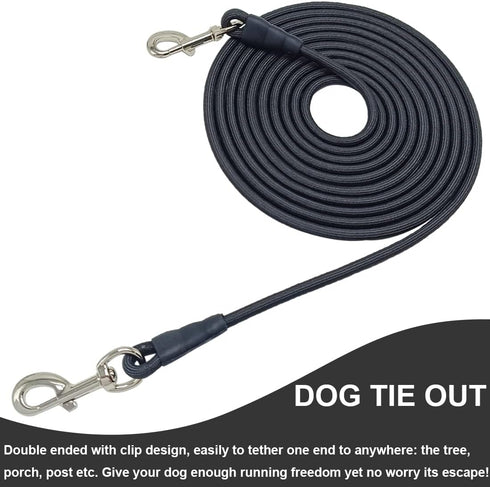 Tie Out Rope Dog Leash, 8-10-13-15-20-25-30-35-40-45-50FT Heavy Duty Nylon Check Cord for Medium Large Dogs Indoor/Outdoor Playing Camping Backyard (Black, 3/8" x 20ft)