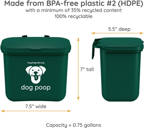 7-14 Small Hanging Wastebasket for Dog Poop in Green (Holds Bags)