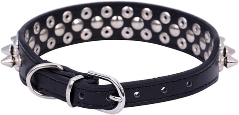 Dogs Kingdom Soft Leather Mushrooms Rivet and Spikes Studded Adjustable Buckle Pet Dog Collar for Small Medium Large