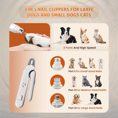 2-in-1 Trimmer Dog Nail Clipper & Grinder for Dogs & Cats LED Light, Low Noise, USB Rechargeable Safe Nail for Large