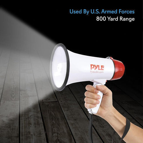 Pyle 30W PA Bullhorn Megaphone Speaker - Built-in Siren & LED Lights, Adjustable Volume for Coaches & Safety Drills