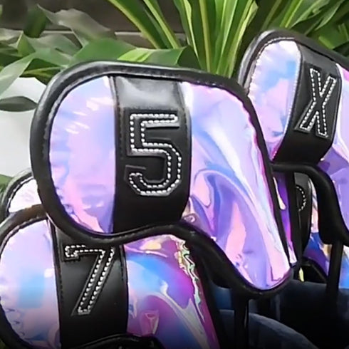 10pcs OSALADI Golf Club Covers Putter and Iron Covers TPU Shell with Iridescent Mirror Finish Black Trim Golf Driver