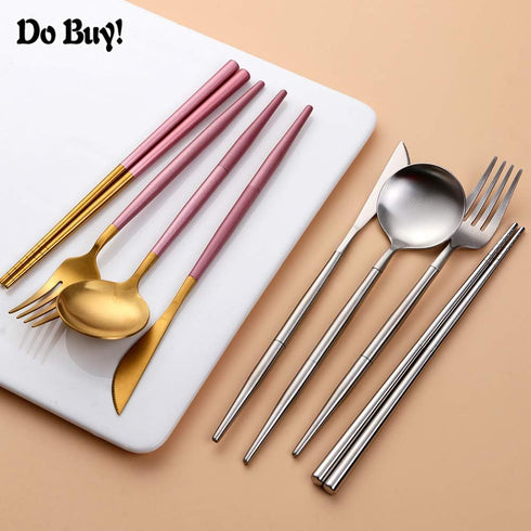 Portable & Reusable Stainless Steel Travel Cutlery Set, Folding Utensil Set with Case for Camping, Picnic, Office