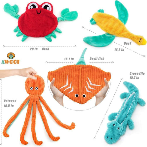 AWOOF Dog Toys No Stuffing, 5 Pack Durable Squeaky Chew Toys for Small, Medium, and Large Dogs