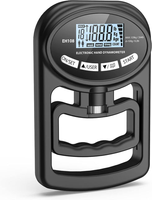 Hand Dynamometer Grip Strength Trainer - Digital Hand Grip Strength Tester 265 Lbs / 120 Kgs for Home, School, Sport Use