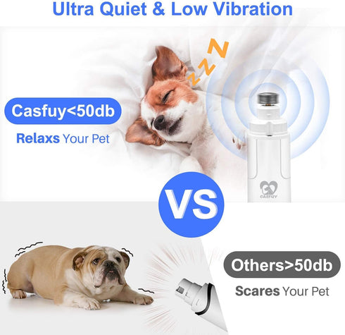 Casfuy Dog Nail Grinder with LED Light, Upgraded 2-Speed Electric Pet Nail Trimmer for All Dog Sizes