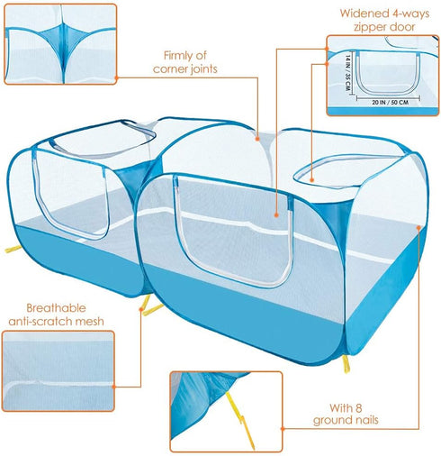 4 Lukovee Small Animals Playpen, Chicken Pen with Escape-Proof Detachable Bottom & Zipper Doors, Breathable Foldable
