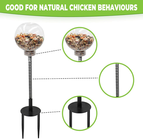 MinrzPet Chicken Treat Dispenser, Chicken Enrichment Toys with Spring and Ground Stake, Feeder for Coop, Coop