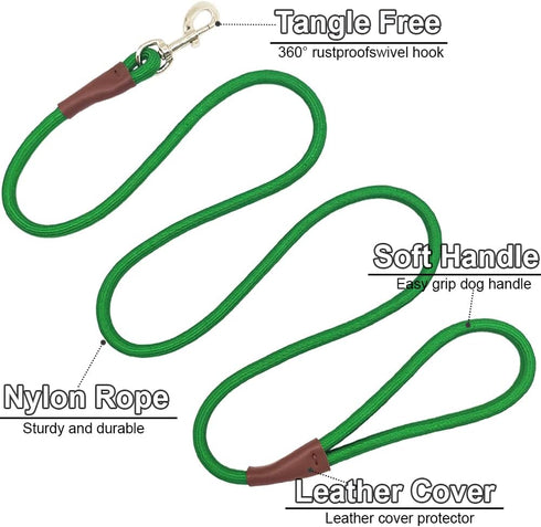 6FT/8FT/10FT Classic Rope Dog Leash, Strong Lightweight 1/2” Nylon Leash for Medium Large Dogs, Basic Walking, Hiking,