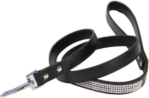 Scicalife PU Leather Dog Leash, Colorful Walking Leash with Sparkly Studded Rhinestone for Cats or Dogs (Black)
