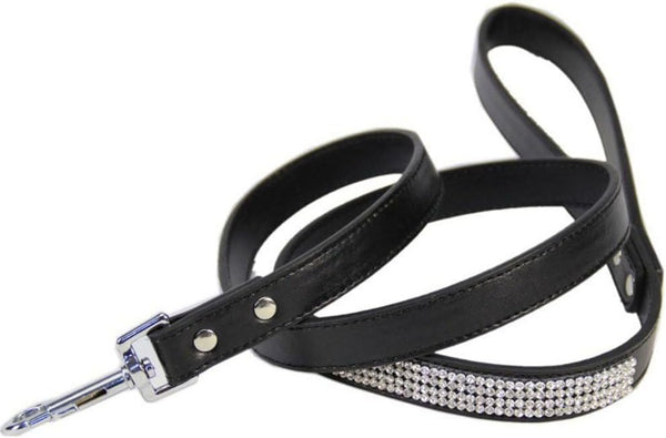 Scicalife PU Leather Dog Leash, Colorful Walking Leash with Sparkly Studded Rhinestone for Cats or Dogs (Black)