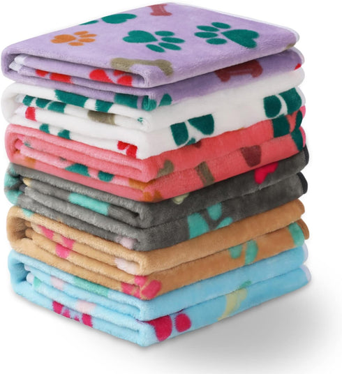 1 Pack 6 Blankets, Soft Fluffy Fleece Pet Blanket, Cute Print Design for Dog Puppy Kitten, Small (23"x16")