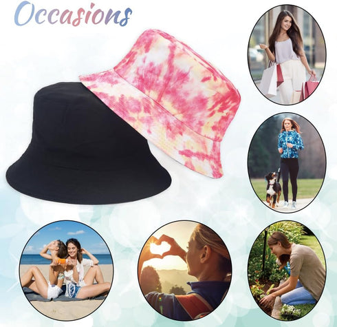 Reversible Bucket Hat for Women, Cute Summer Travel Fisherman Cap with Double Side Wear Design