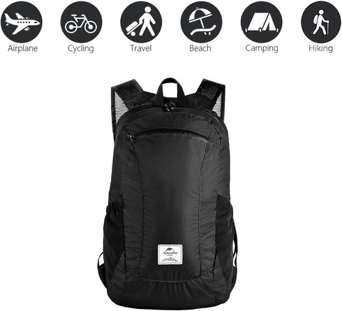 Naturehike 18L Lightweight Waterproof Hiking Backpack, Packable for Travel, Small Daypack for Adults, Black