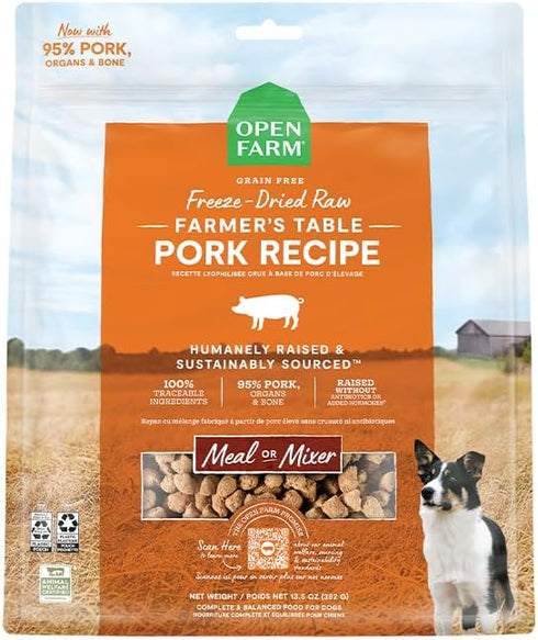 Open Farm Freeze Dried Raw Dog Food, Farmer's Table Pork Recipe, Humanely Raised Meat with Non-GMO Superfoods, 3.5 Ounce