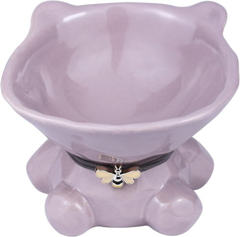 Ceramic Raised Cat Bowls for Indoor Cats, Cute Elevated 5.4 Inch Wide Whisker Friendly Purple Water Bowl, Dishwasher