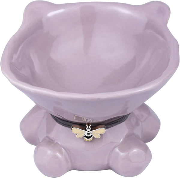 Ceramic Raised Cat Bowls for Indoor Cats, Cute Elevated 5.4 Inch Wide Whisker Friendly Purple Water Bowl, Dishwasher