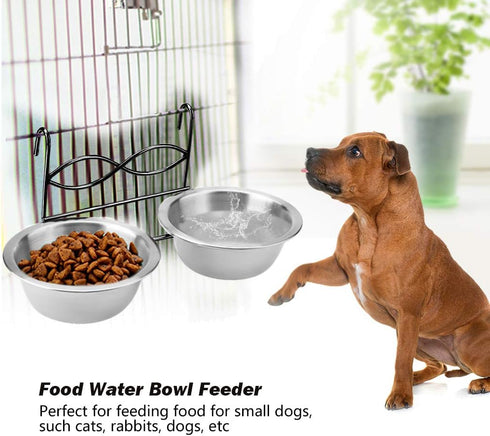 Owlike Stainless Steel Dual Hanging Food Water Bowl Feeder with Hook for Cat Pet Dog Puppy Crate Cage