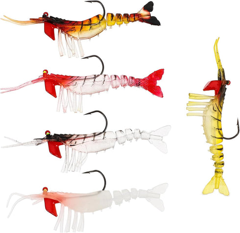 SUPVOX 5pcs Soft Luminous Shrimp Lures PVC Artificial Fishing Baits with Multi-Joint