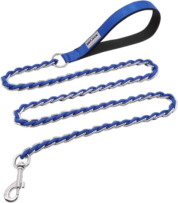 Chew Proof Dog Leash, Chain Anti Chew Leash for Large Dogs, Heavy Duty Indestructible Metal Leash with Padded Handle