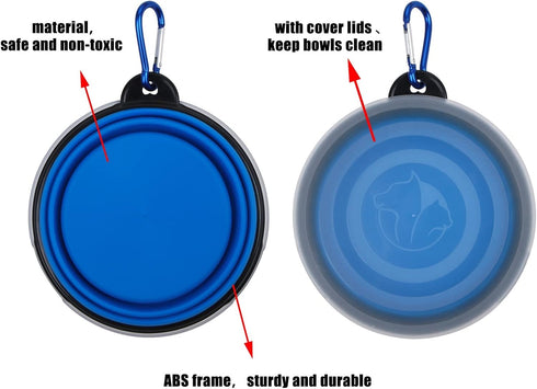 Collapsible Dog Bowl, 2 Pack Portable Pet Travel Bowls with Lids for Dogs, Cats, Small Animals, Blue+Red