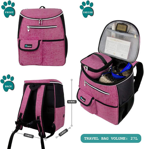 PetAmi Dog Travel Backpack, Airline Approved, Pink - Dog Mom Gift with Food Container & Collapsible Bowls