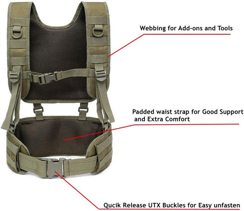 Tactical Padded Battle Belt - Detachable Suspender Straps for Patrol and Army Training Outdoors