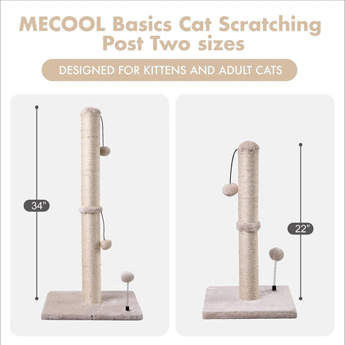 Premium Cat Scratching Post Kitten Scratcher Sisal with Hanging Ball 22in for Kittens (Beige)