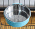 RUBYHOME 2-in-1 Dog Bowl & Feeder - Blue Plastic & Stainless Steel Hanging Food Basin for Crates & Cages