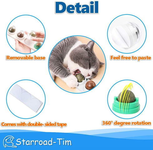 Catnip Balls Catnip Toy for Cats, Rotatable Edible Balls for Healthy Self-Adhesive Catnip