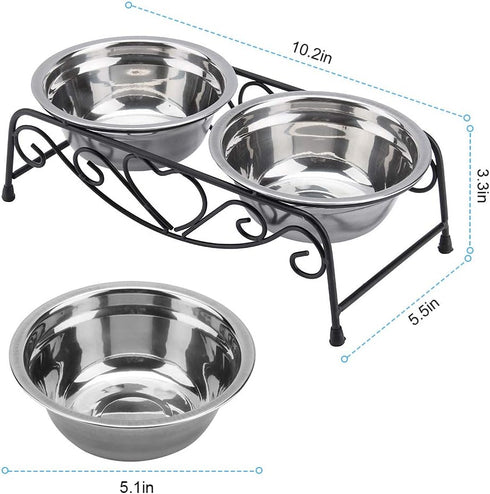 Pet Bowl, Double Cat Dog Waterer Bowls, Stainless Steel Elevated Feeder with Non-slip Raised Stand for Small Dogs Cats