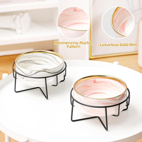 Dazzling Ceramic Elevated Cat Bowls, Dog Bowls, Pet bowls, Dog Cat Food Water Bowl, Raised Cat Food Bowls, Cat Bowls for Indoor, Dog Bowl stand, Pet bowl (Pink)