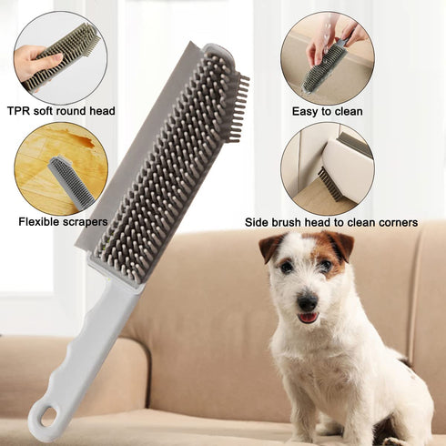 Pet Hair Removal Brush, 3 in 1 Mirror Cleaning Brush with Scratch Free Rubber Bristles for Cars, Carpets