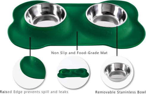 Hubulk Pet Dog Bowls, 2 Stainless Steel Bowls with Non-Skid Silicone Mat + Pet Food Scoop for Small Medium Large Dogs