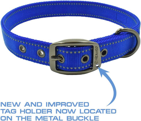 Max and Neo MAX Reflective Metal Buckle Dog Collar, Medium, Blue - We Donate a Collar to Dog Rescue