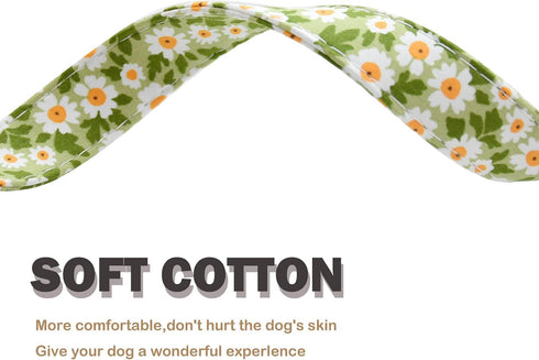 Flower Patterns Dog Collar with Accessories, Soft Cotton for Small Medium Large Female and Male Dogs (Green Sunflower,