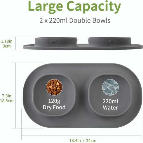 Dog Food Water Bowls for Puppy - Small Medium Dogs Non-Skid Feeder Bowl Mat for Pet Feeding Station, Grey